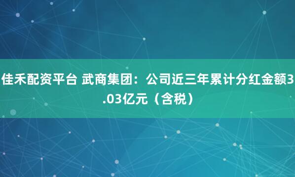 佳禾配资平台 武商集团：公司近三年累计分红金额3.03亿元（含税）